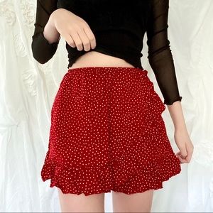 Brandy Melville red polka dot ruffle skirt